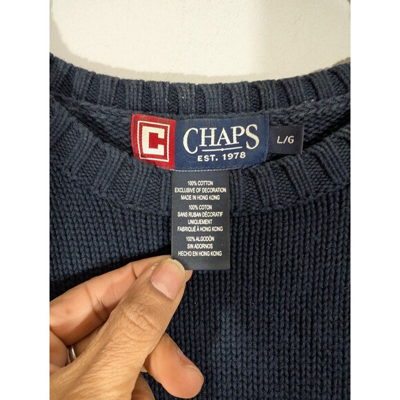 Chaps Men Navy Crew Neck Sweater Sz L Eclectic Grandpa Preppy Vintage College - Picture 5 of 8